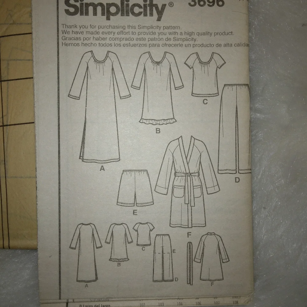 SIMPLICITY 3696 Sz M-L-XL Misses Lounge Pants Shorts Robe & Knit Nightgown & Top